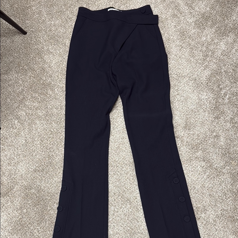 Zara Navy Flare Pants with Button Detail